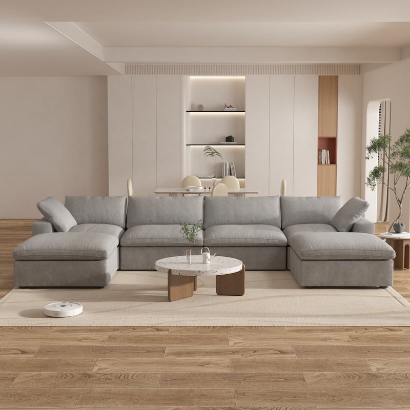 Large Modular Sectional Sofa Down Filled U-Shaped 4 Seater with 2 Ottoman