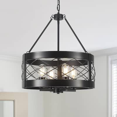 4-Light Rustic Adjustable Dining Room Light Fixture Kitchen Island Lighting Drum Farmhouse Chandelier for Bedroom Living Room