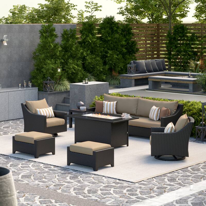 Deco 8 Piece Sunbrella Outdoor Patio Motion Fire Set with Table