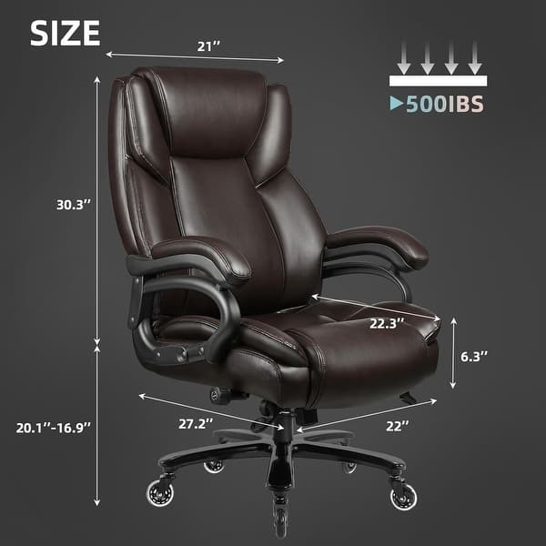 dimension image slide 0 of 4, Bossin Big and Tall Executive Office Chair,500LBS Adjustable Lumbar Support Ergonomic Chair with High Back PU Leather Computer