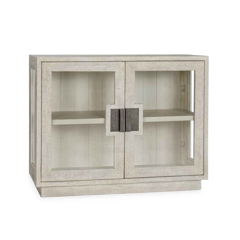 Classic Home Larson Two-Door Glass and Oak Wood Cabinet