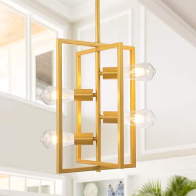 Industrial Lantern Chandelier, 4-Light Modern Geometric Semi Flush Mount Ceiling Light Fixture