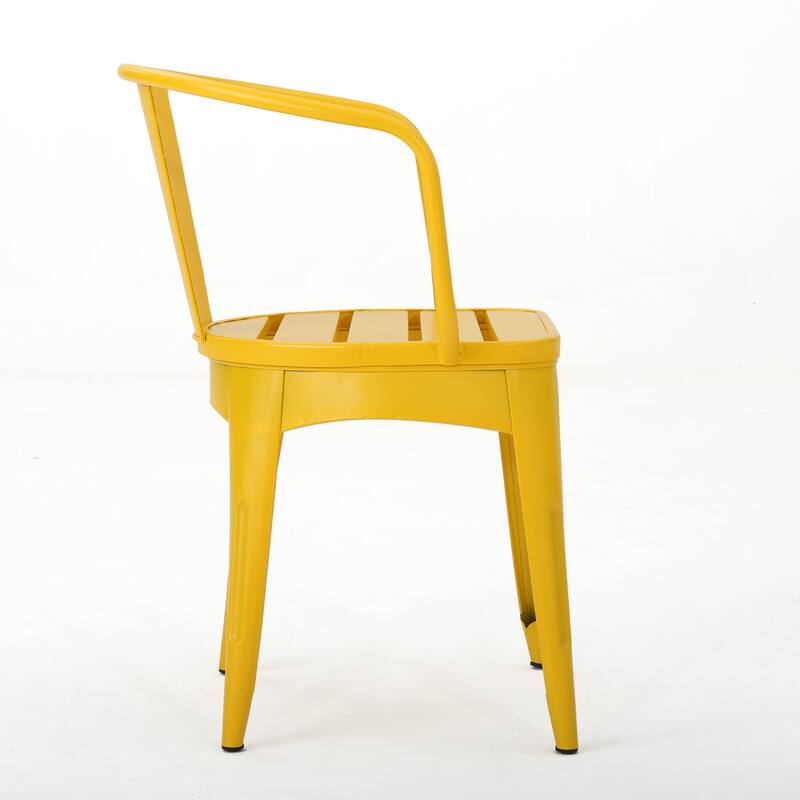 Modern 3-Piece Powder-Coated Iron Bistro Set with Round Slatted Table and Stackable Armchairs for Compact Outdoor Spaces