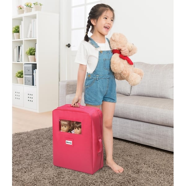 slide 2 of 11, Badger Basket Double Doll Travel Case with Bunk Bed and Bedding - Pink