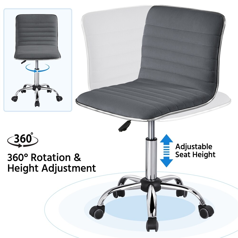 Yaheetech adjustable task chair pu leather low back ribbed armless swivel white desk chair office chair wheels deals