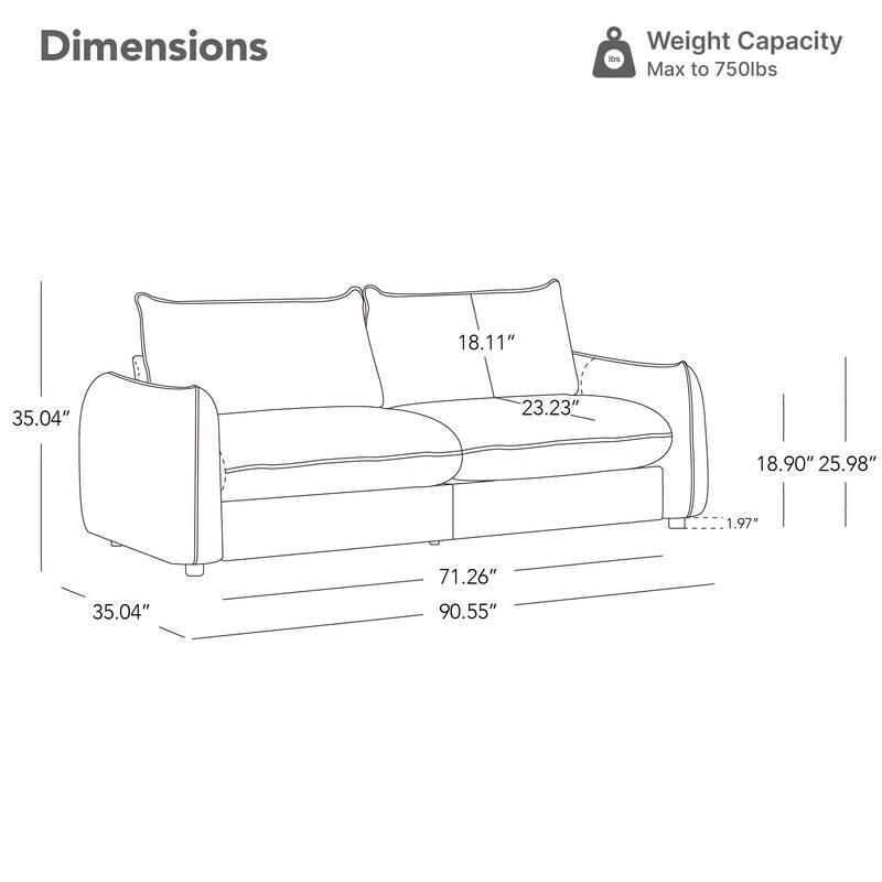 Spruce & Spring 2 Seat High Back Loveseat Sofa for Living Room