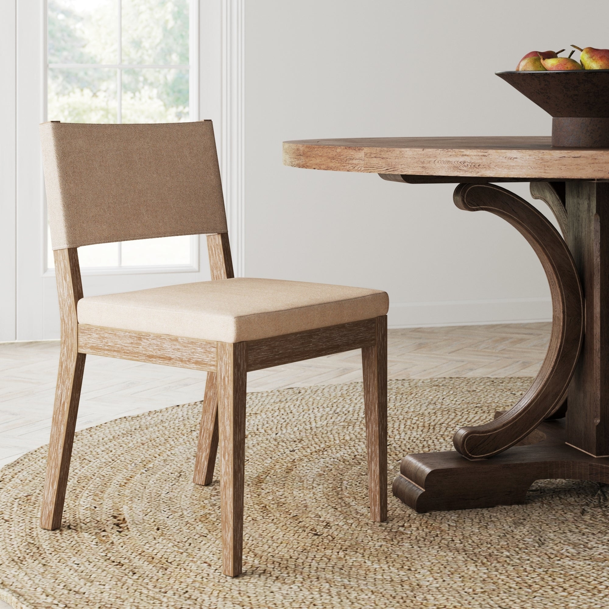 Linus Modern Upholstered Dining Chair, Solid Rubberwood Legs
