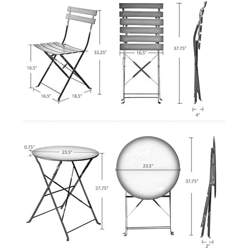 3-Piece Bistro Set Folding Outdoor Furniture Sets with Premium Steel Frame Portable Design for Bistro & Balcony