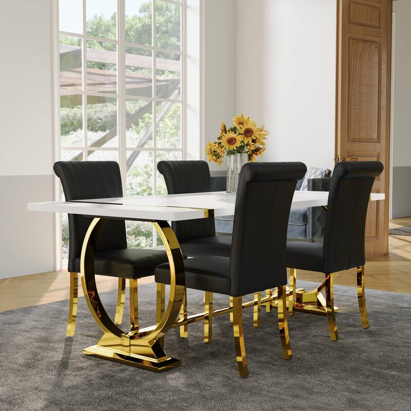 Luxury Dining Table Set with PU Leather Dining Chairs