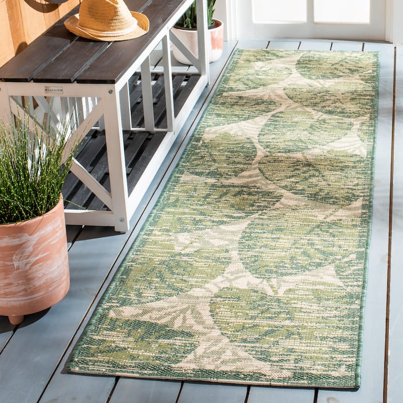 SAFAVIEH Courtyard Maelyss Indoor/ Outdoor Waterproof Patio Backyard Rug - 2'3" x 8' Runner - Beige/Green
