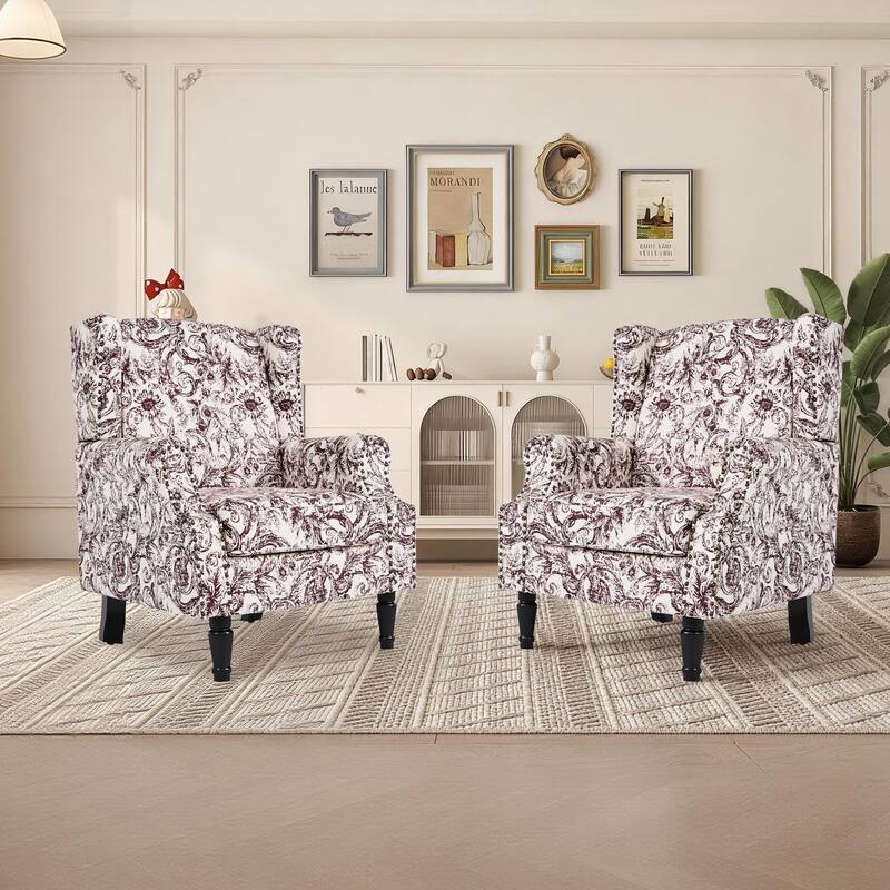 Upholstered Nailhead Trim Armchair Wingback Accent Chairs Set of 2