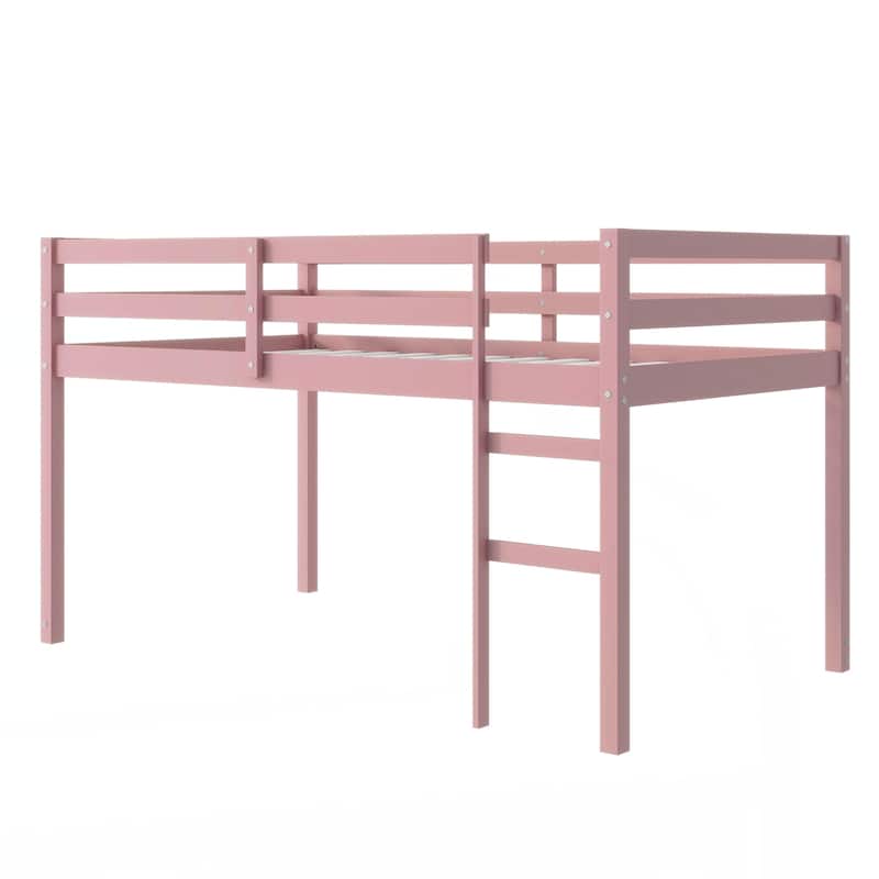 Solid Wooden, Rubber Wooden Twin Loft Bed with Ladder, Bed Platform of Strengthened Slats