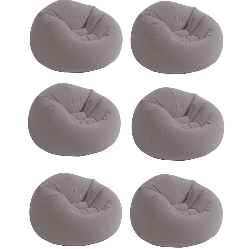 Intex Inflatable Beanless Bag Chair, Portable Blowup Lounge Seating, 6 Pack Gray - 5.5