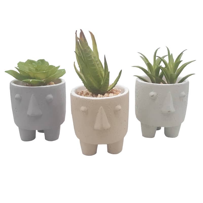 Modern Cement Decorative Human Face Planter Set