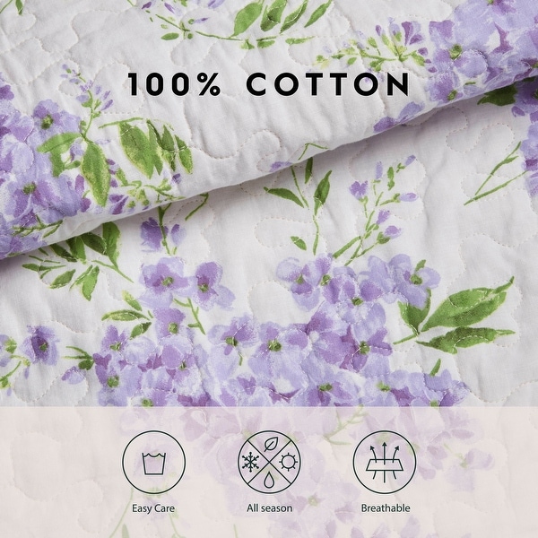 Laura Ashley Keighley Cotton Reversible Purple Quilt Set - On Sale