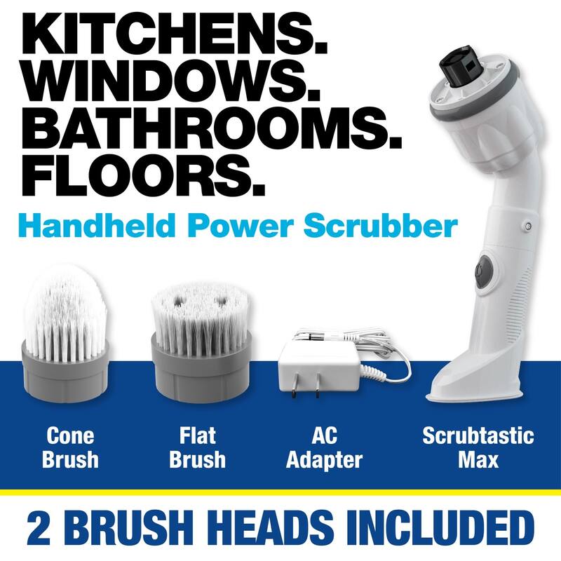 Bell + Howell Scrubtastic Max 2 Brush Heads Electric Rechargeable Handheld Scrubber Scrub Brush