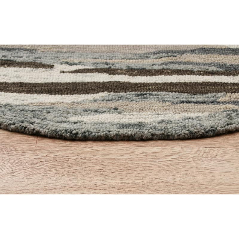 Suino Grey/Brown Camouflage Hand-Tufted Wool Round Area Rug by Sevita