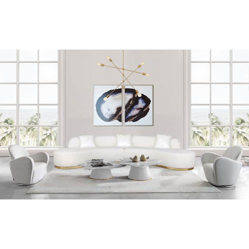 Pasargad Home Simona Curved Sofa with 3 Pillow Included - W150.4"XD60.6"XH29.1" - Ivory