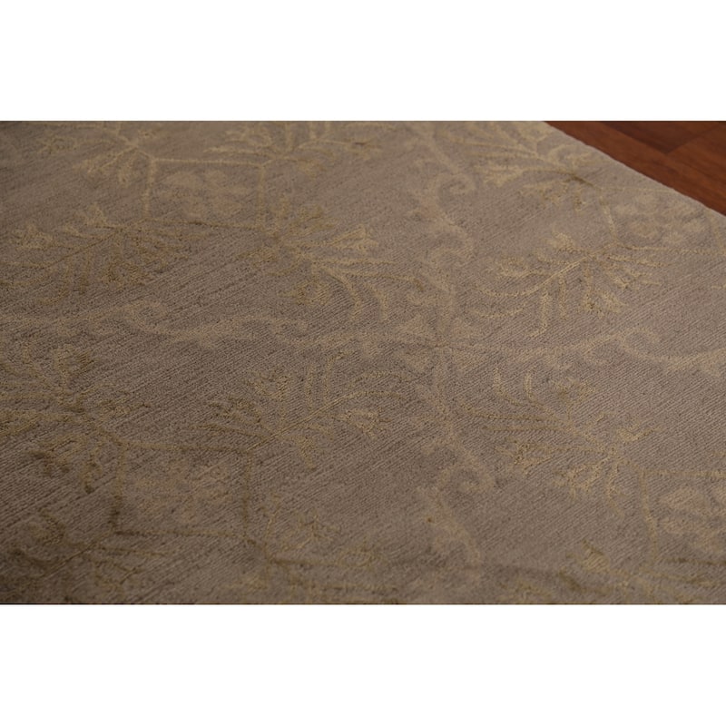 All-Over Beige Nepalese Contemporary Area Rug Handmade Wool Carpet - 4'1"x 5'11"