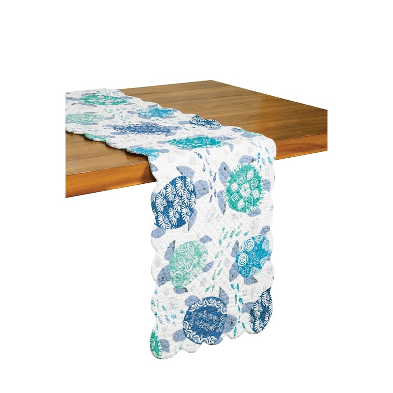 Turtle Bay Quilted Reversible Blue Coastal Table Runner