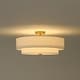 preview thumbnail 18 of 57, French Country Brass Round White Linen Drum Ceiling Light