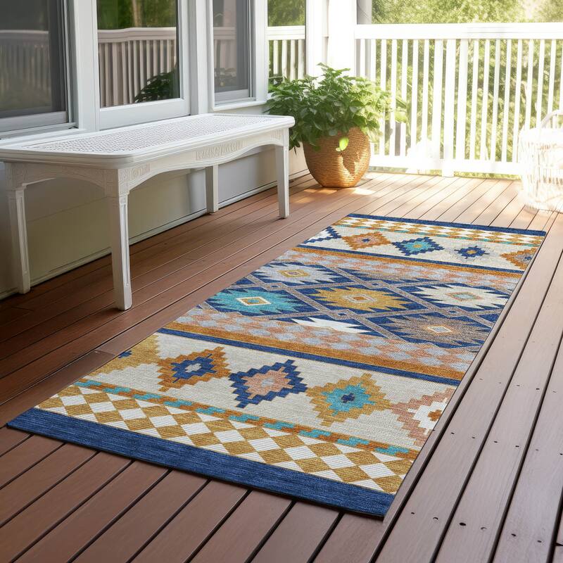 Machine Washable Indoor/ Outdoor Global Clemente Chantille Rug - Navy - 2'3" x 7'6"