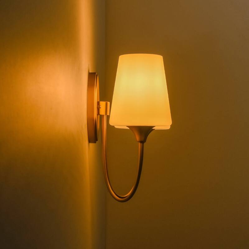 Mid-century 2-Light Frosted Wine Glass Armed Wall Sconce - 13.4 in
