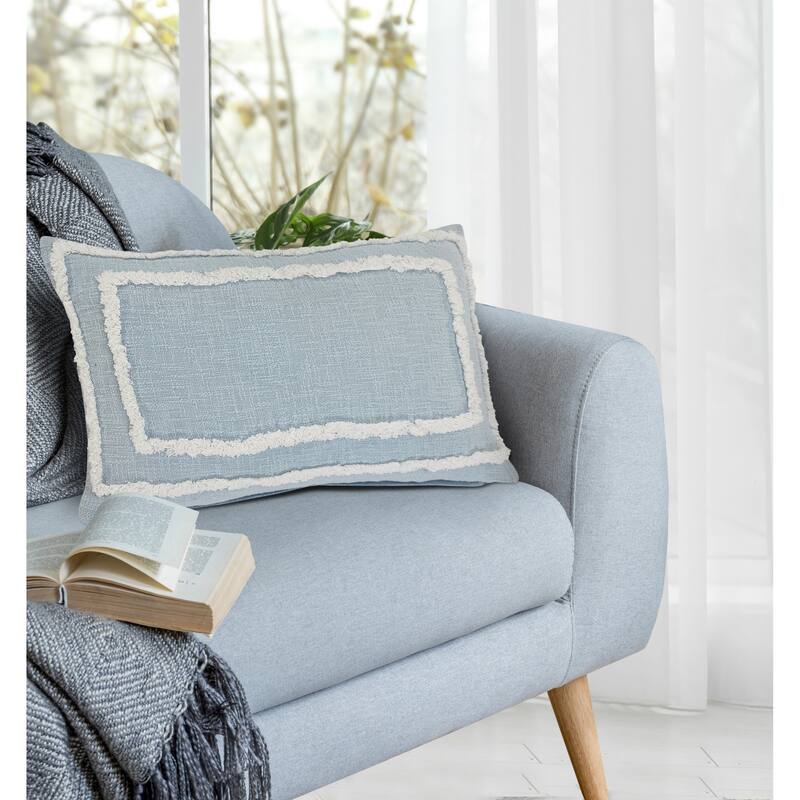 Sevita Guajira Contemporary Textured Sky Blue/White Cotton Throw Pillow