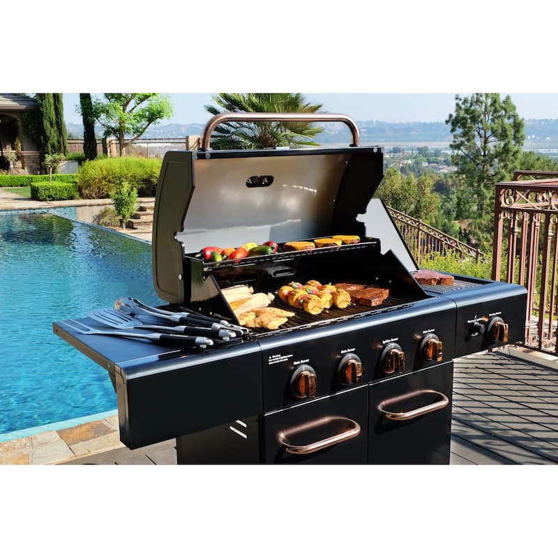Kenmore 4-Burner Propane Gas Grill with Searing Side Burner in Black/Copper