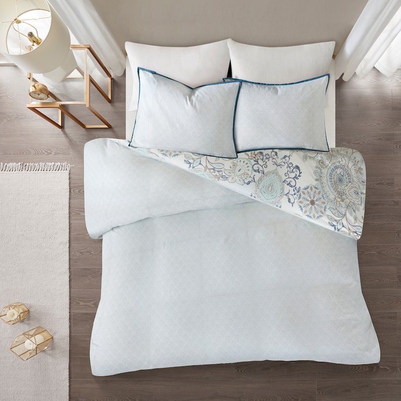 Madison Park Loleta 3 Piece Cotton Floral Printed Reversible Duvet Cover Set (Insert Excluded)