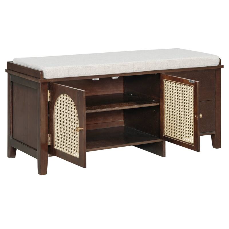 43.5 inch Shoes Bench with Cushion Storage Cabinet and 2 Drawers