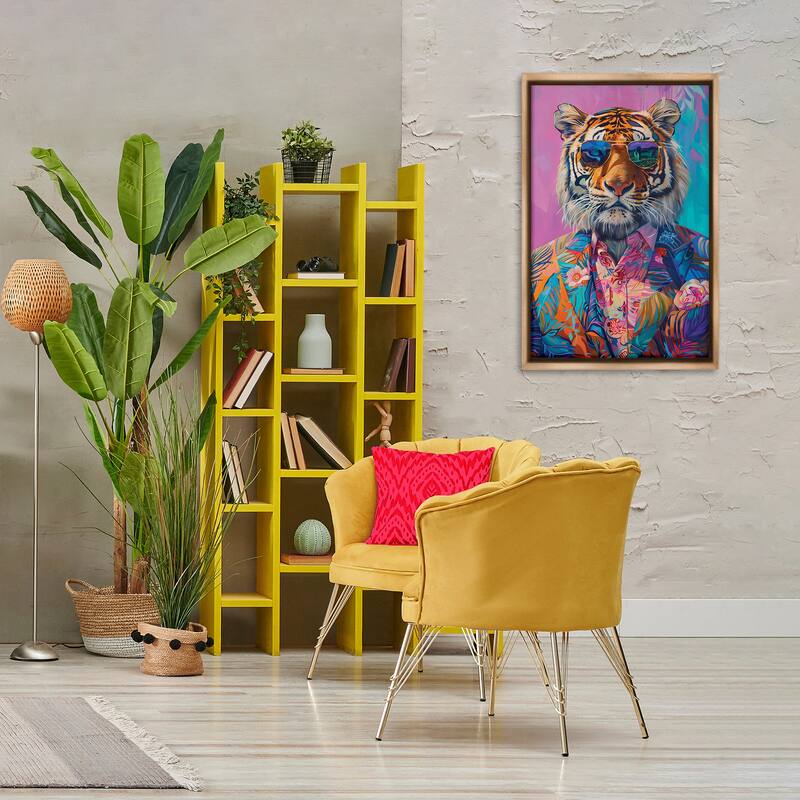 Stupell Bright Tropical Fashion Tiger Framed Floater Canvas Wall Art Design By LSR Design Studio