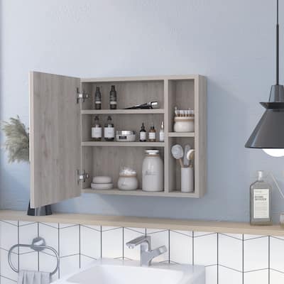 Bathroom Medicine Cabinet, Three Internal Shelves, Single Door, Two External Shelves