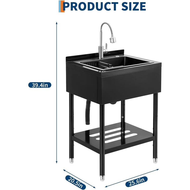 Stainless Steel Utility Sink with Faucet,Commercial Laundry Tub with Adjustable Legs