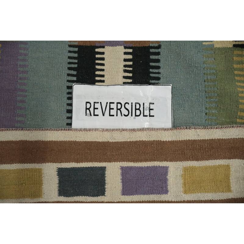 Hand Woven Oriental 100% Wool Carpet Southwestern Tribal Navy Blue & Blues Kilim Area Rug - 10' 2'' X 9' 8''