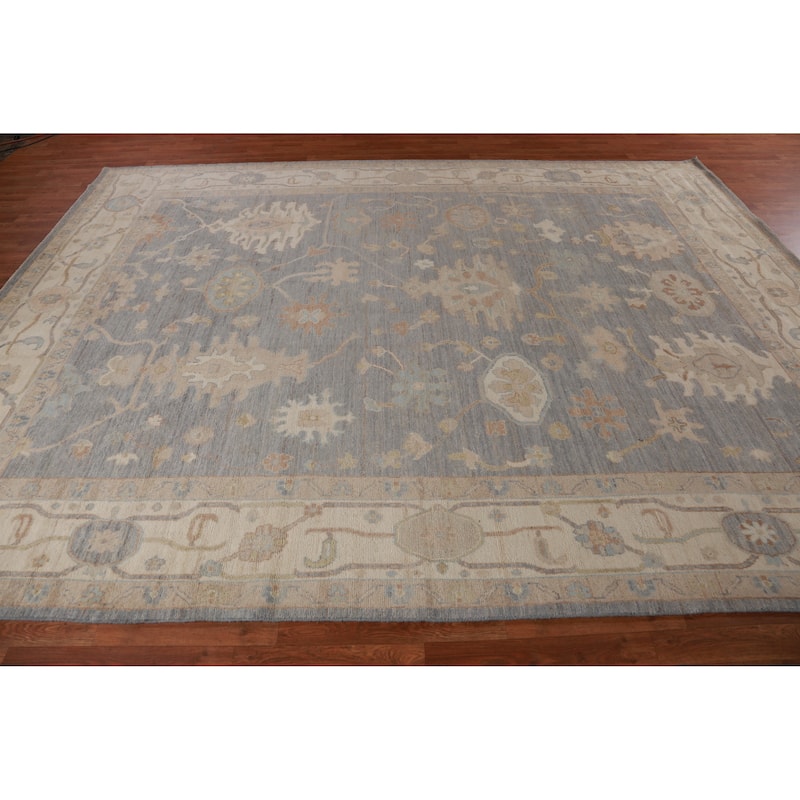 Hand Knotted Oriental 100% Wool Carpet Transitional All-Over Navy Blue & Blues Oushak Area Rug - 11' 11'' X 9' 0''