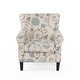preview thumbnail 3 of 3, Roomfitters Floral Rolled Arm Accent Chair with Upholstered Seat and Wood Legs, Decorative Reading Chair for Living Room, Beige