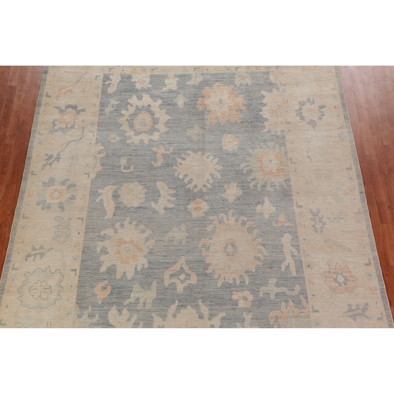 Hand Knotted Oriental 100% Wool Carpet Transitional All-Over Navy Blue & Blues Oushak Area Rug - 12' 1'' X 9' 10''