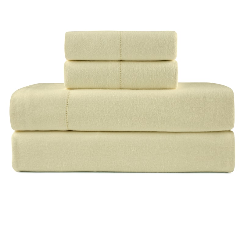 Pointehaven Solid Cotton 180 GSM Deep Pocket Oversized Brushed Flannel Sheet Set