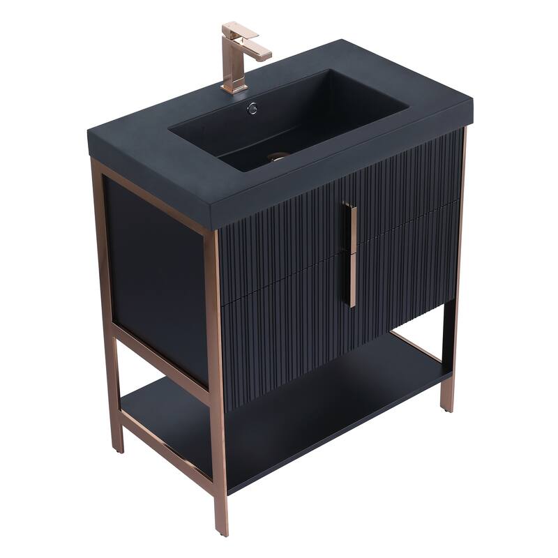 Fine Fixtures Serenity Modern Bathroom Vanity with Black Gel Acrylic Top