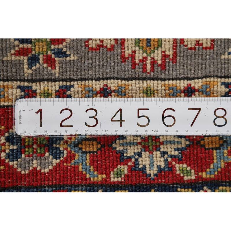 Hand Knotted Oriental 100% Wool Carpet Traditional Geometric Greys & Charcoal Kazak Area Rug - 2' 9'' X 2' 1''