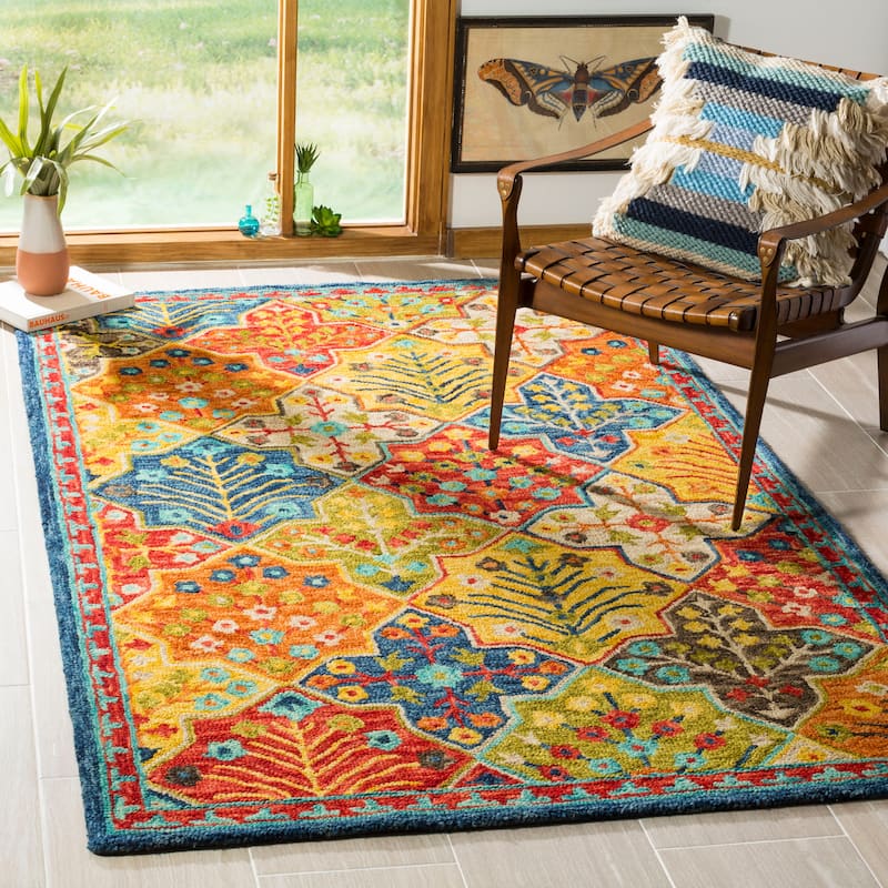 SAFAVIEH Handmade Aspen Reemtdine Boho Tribal Wool Rug - 8' x 10' - Blue/Orange