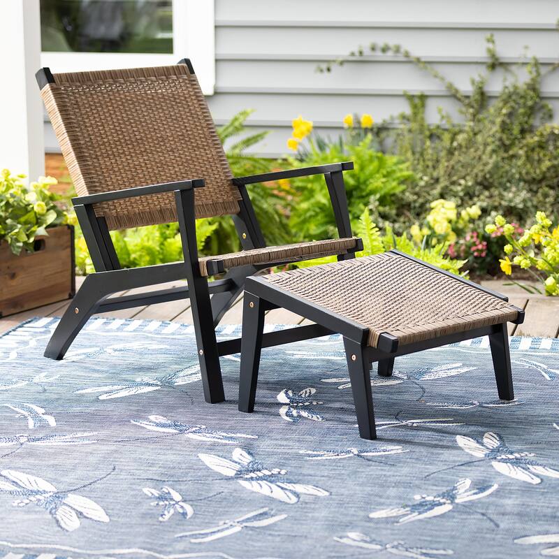 Claytor Eucalyptus Outdoor Furniture, Chair and Ottoman 2-Piece Set - Black