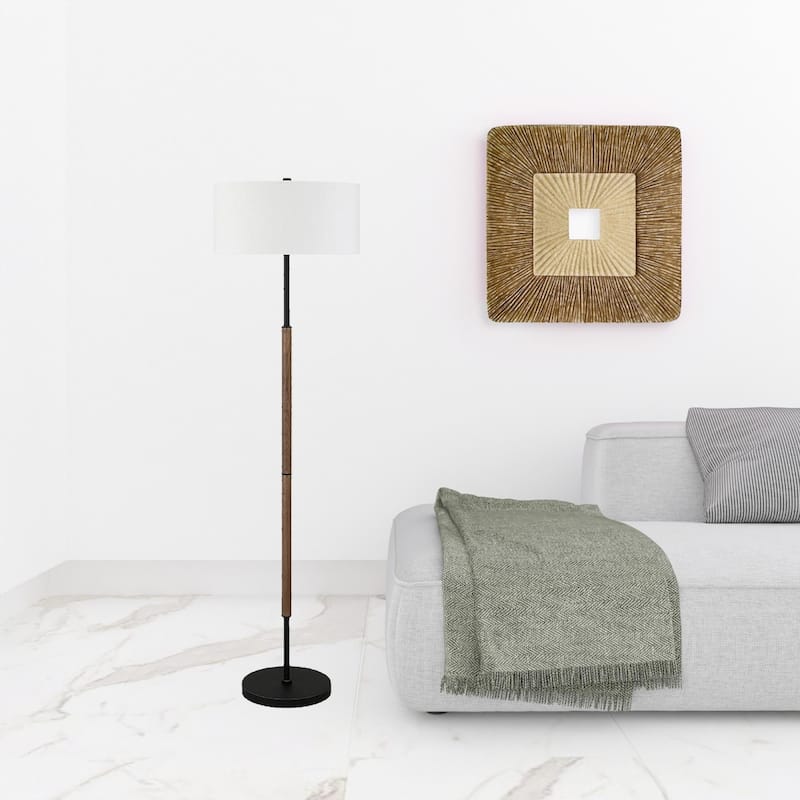 61-Inch Two Light Floor Lamp with Frosted Glass Drum Shade for Living Room