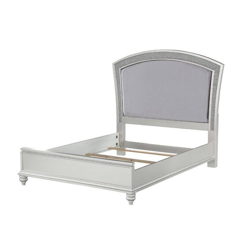 Upholstered Queen Bed with Sparkling Rhinestones Inlay in Platinum - Platinum - Queen