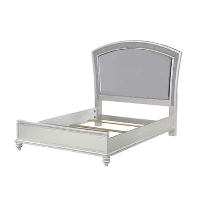 Upholstered Queen Bed with Sparkling Rhinestones Inlay in Platinum