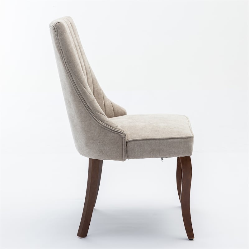 Linen Dining Chairs with Curved Solid Wood Legs (Set of 2)