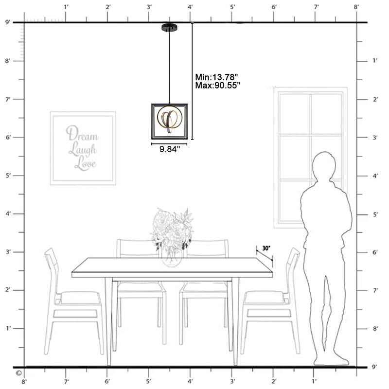 Modern Square LED Pendant Light Dimmable Adjustable Hanging Fixture - Dia.10-in