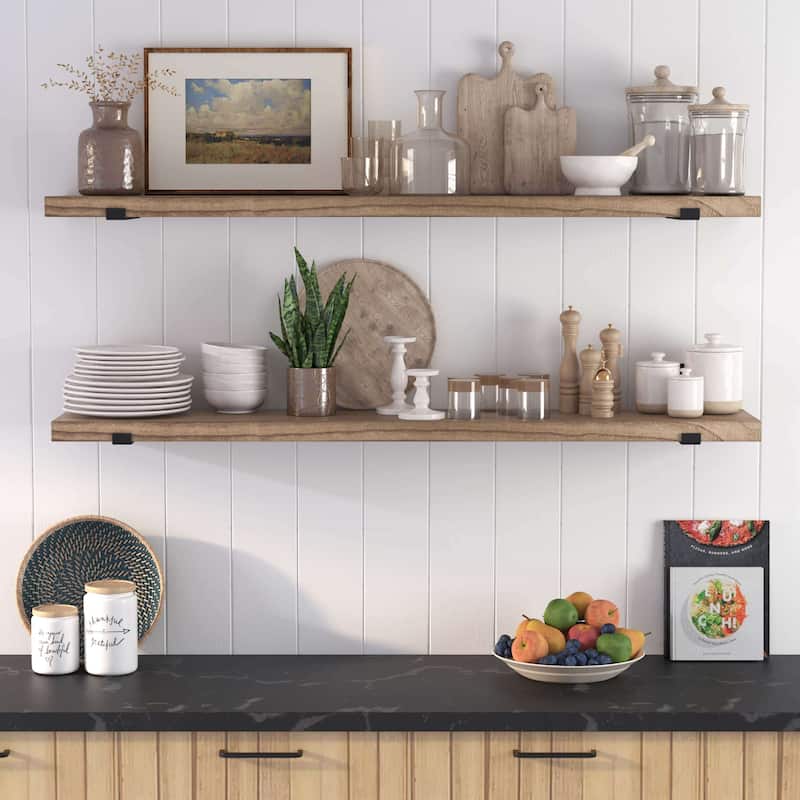 Wallniture Forte 60 Inch Long Bookshelf, Floating Shelf for Wall Decor, 9.25" & 11.25" Depth Options, Farmhouse, Burnt, 2 Pcs