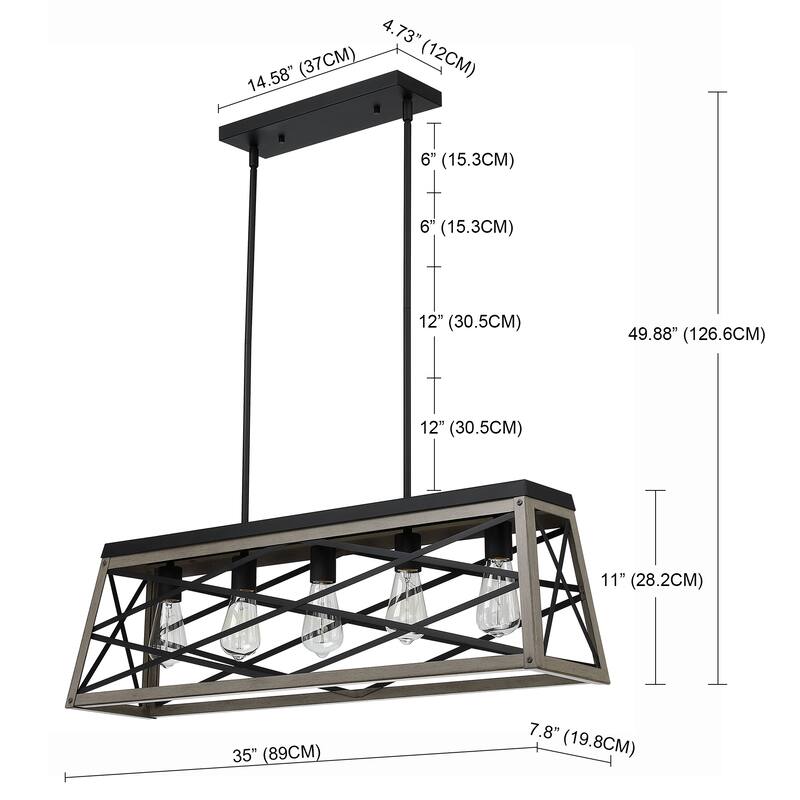 5 - Light Kitchen Island Linear Pendant Chandelier with Anchor Grey Oak finish